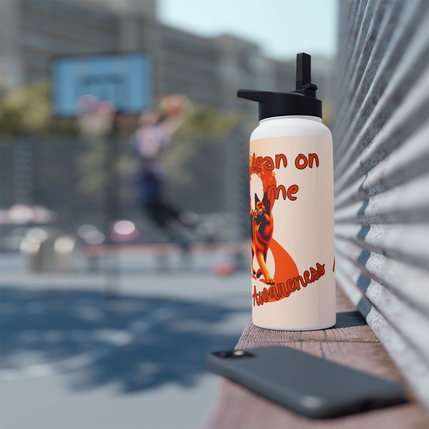 MS Awareness German shepherd "Lean on me" Stainless Steel Water Bottle, Standard Lid