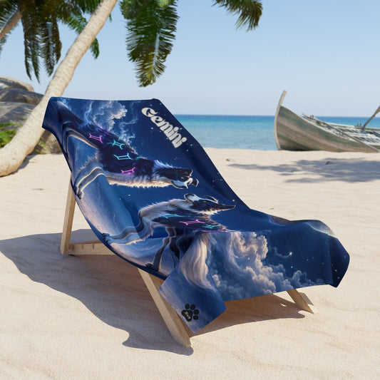 Gemini Border Collie Celestial Beach Towel