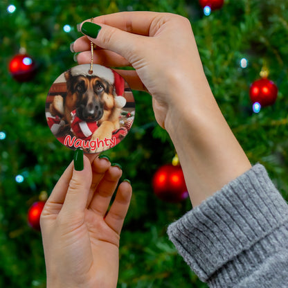 German Shepherd naughty or nice Christmas Ceramic Ornament, 1-Pack