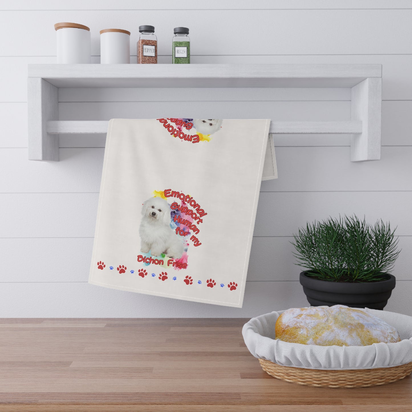 Emotional Support Human for My Bichon Frise Tea Towel