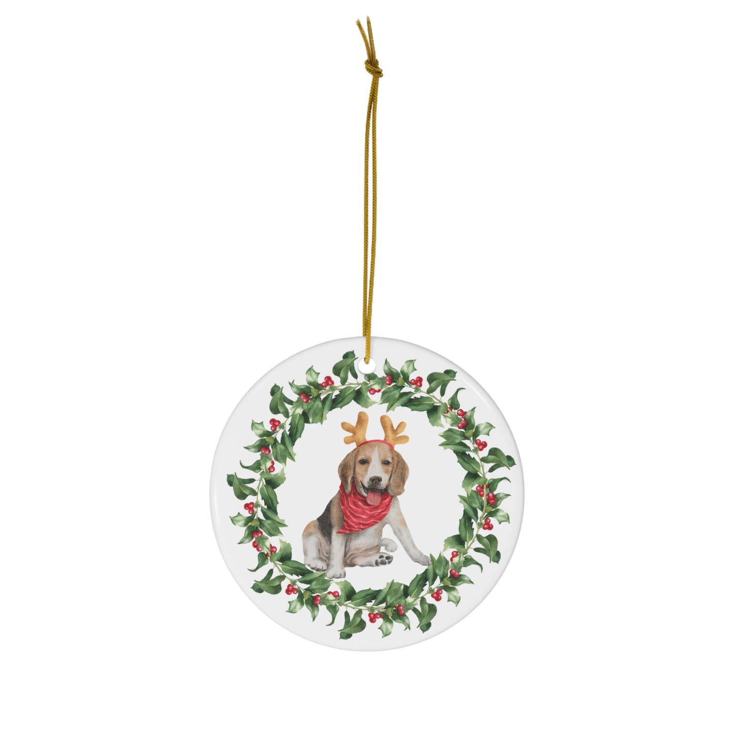 Beagle Christmas Ornament Ceramic Round Ornament  Christmas decor