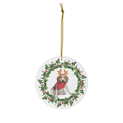 Beagle Christmas Ornament Ceramic Round Ornament  Christmas decor