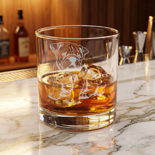 American Bulldog Engraved Whiskey Glass