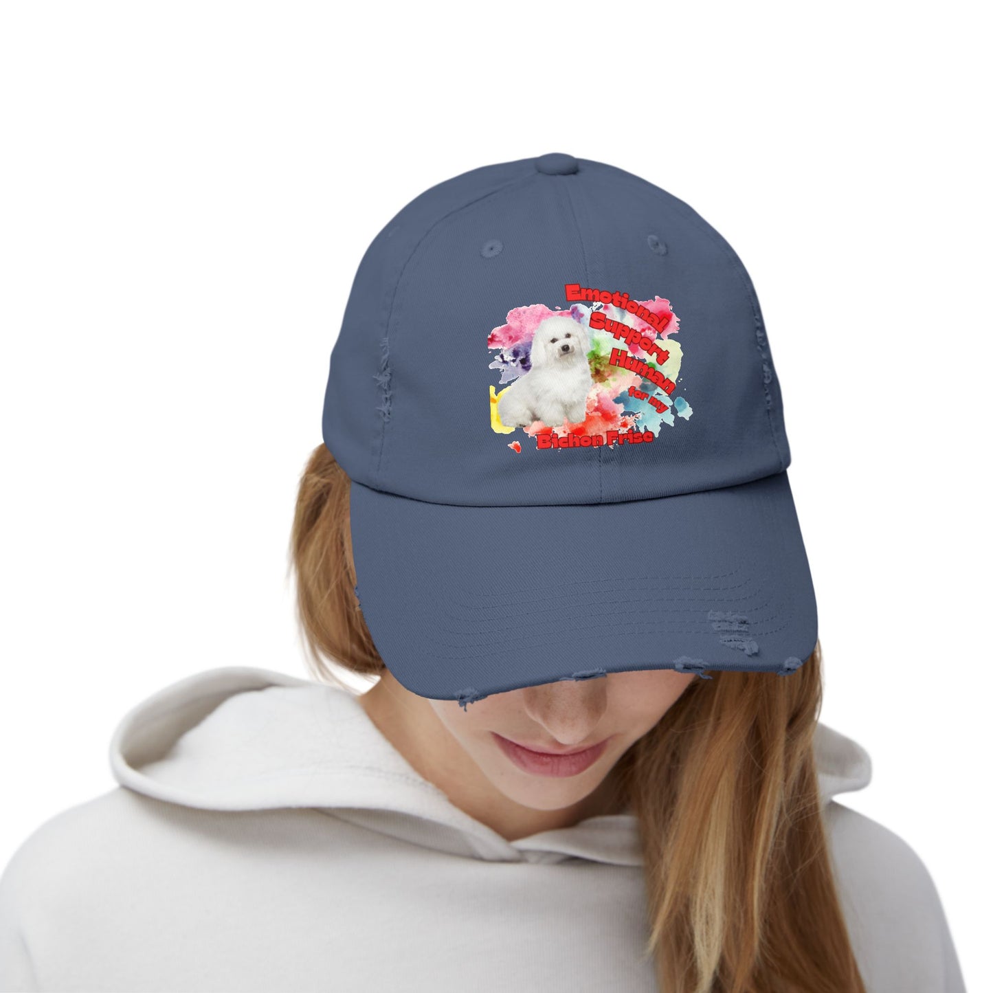 Emotional Support Human for My Bichon Frise Distressed Dad Hat - Baseball Cap