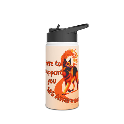 MS Awareness German Shepherd "Here to support you" Stainless Steel Water Bottle, Standard Lid