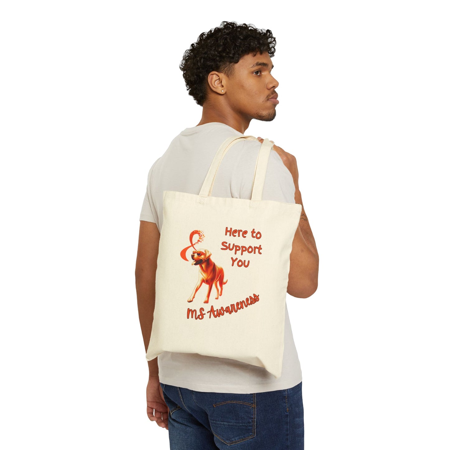 MS Awareness Labrador Retriever Here to support you. Cotton Canvas Tote Bag