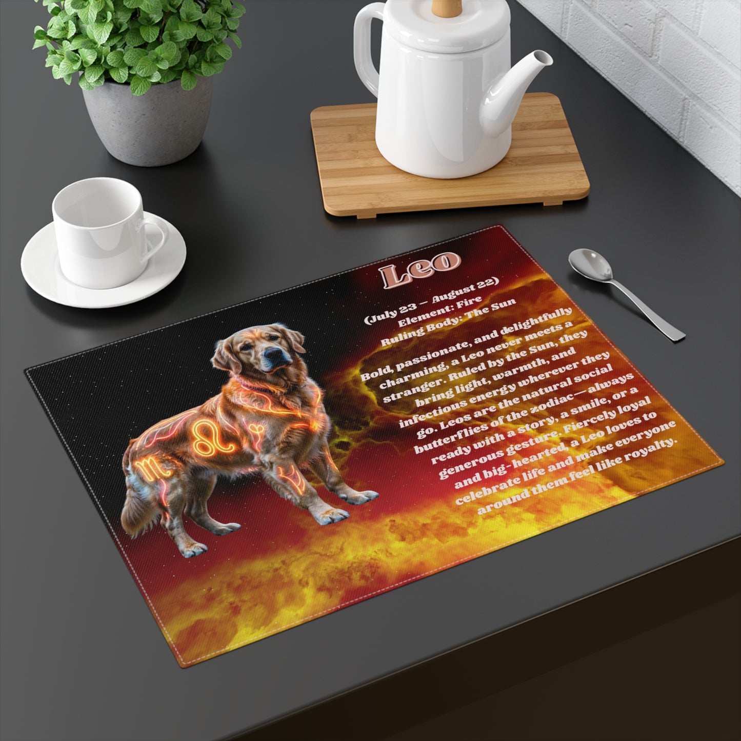 Celestial Leo Golden Retriever Dog Placemat – Cosmic Zodiac Pet Collection