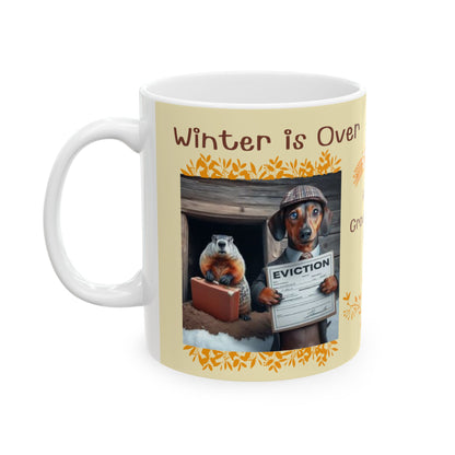 Whimsical Groundhog & Dachshund Mug - Winter Officially Ended!
