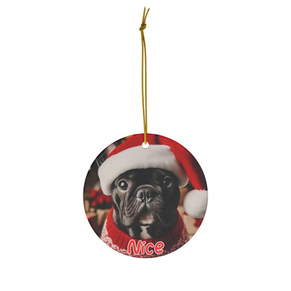 French Bulldog naughty or nice Christmas Ceramic Ornament, 1-Pack