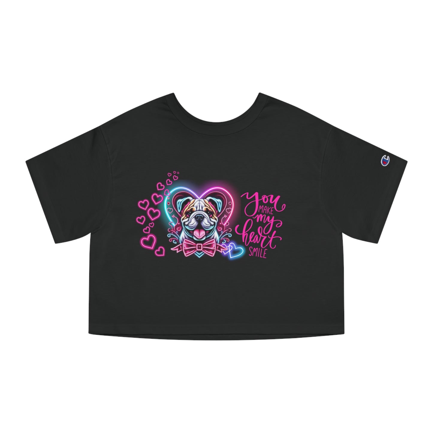 American Bulldog Neon Hearts Valentine Crop Top