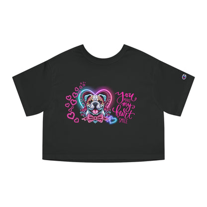 American Bulldog Neon Hearts Valentine Crop Top