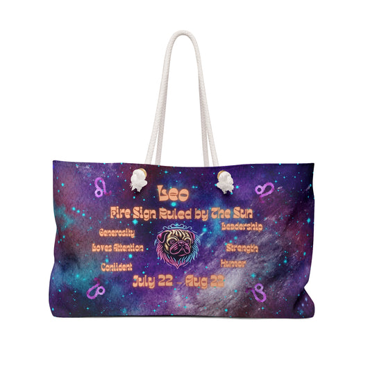 Celestial Zodiac Leo as Pug Weekender Bag _Dog Breed Zodiac