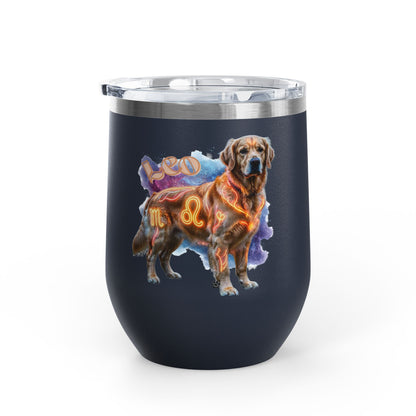 Leo Zodiac Golden Retriever Wine Tumbler – 12oz Insulated Stainless Steel Stemless Cup & Dog Lover Gift