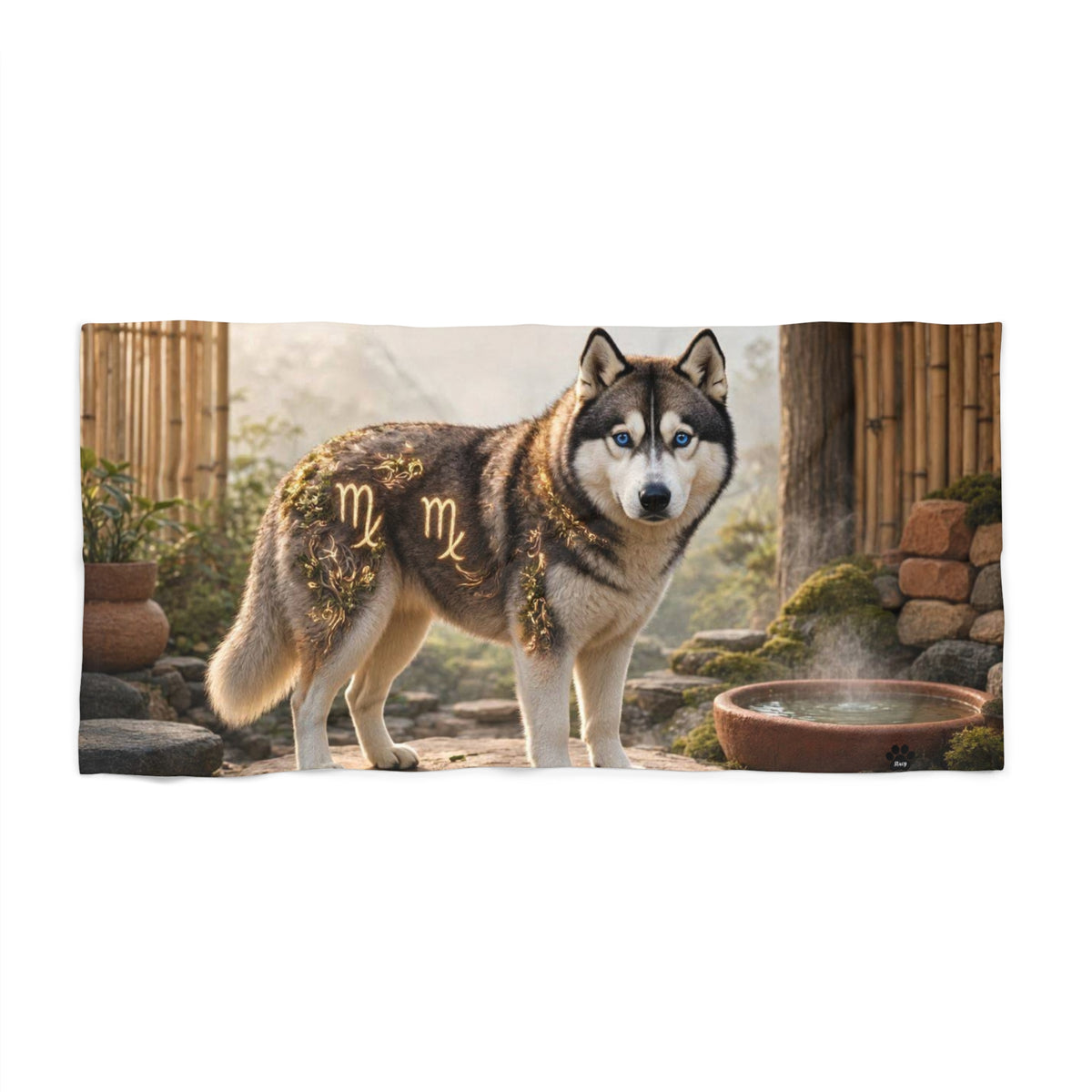Virgo Siberian Husky Elements Beach Towel