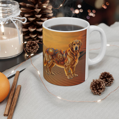 Golden Retriever Leo Zodiac Coffee Mug – Desert Sunset Astrological Dog Cup