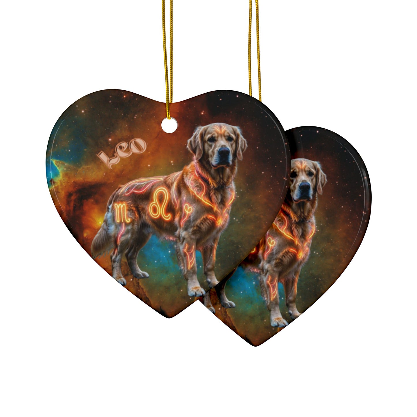 Golden Retriever Leo Zodiac Ceramic Ornament - Celestial Astrology Keepsake