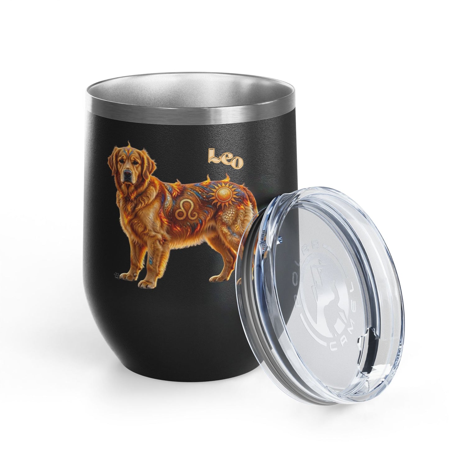 Leo Elements Collection Golden Retriever 12oz Stainless Steel Wine Tumbler