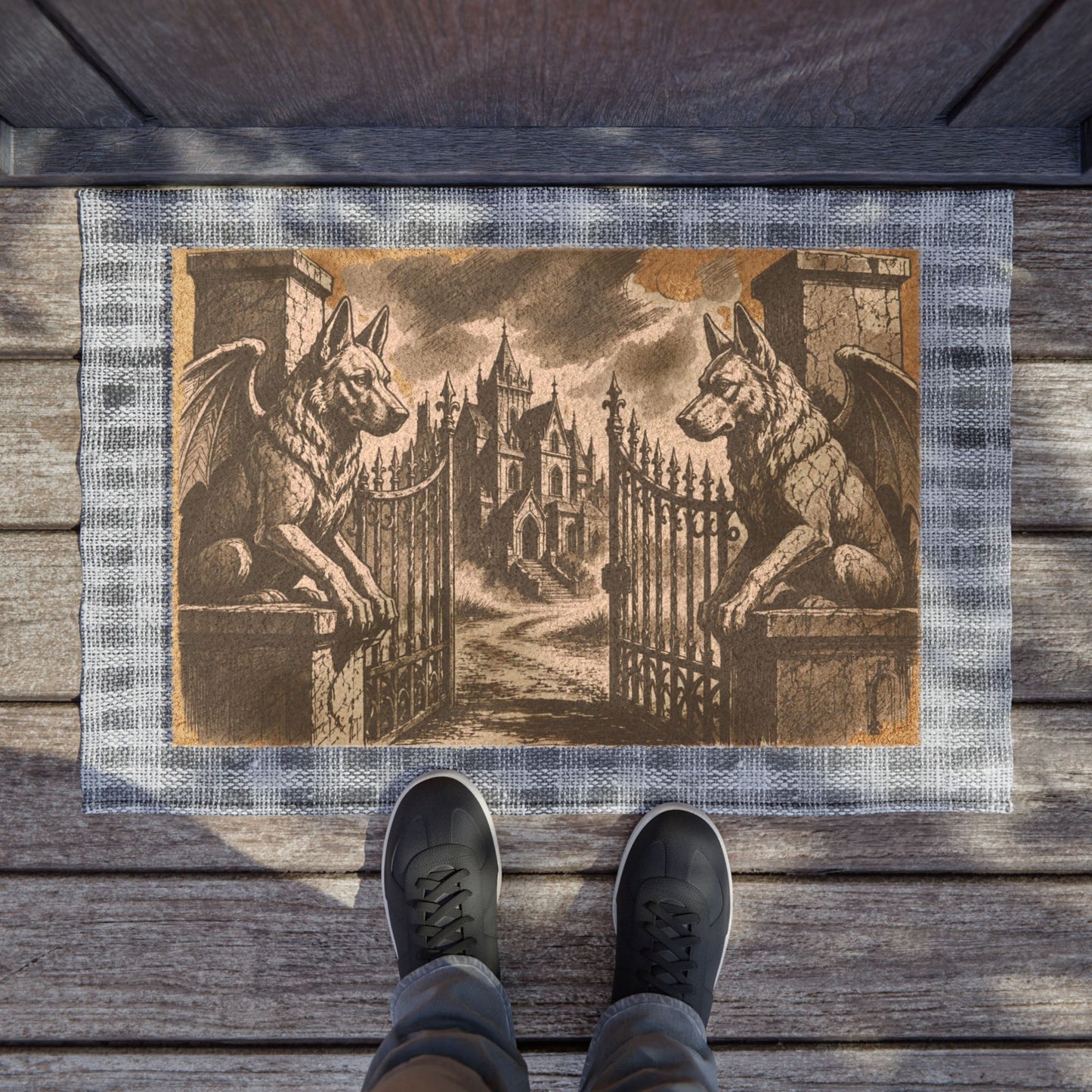 German Shepherd Gargoyle Angel Gothic Protector Welcome Mat