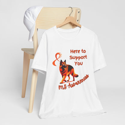 MS Awareness German Shepherd Orange Ribbon Support Design T-shirt.