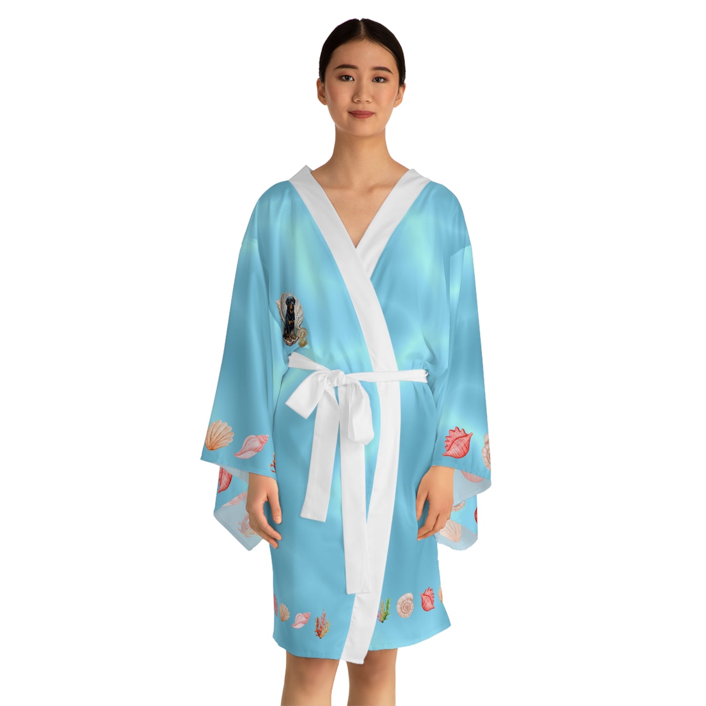 Luxury Cancer Zodiac Rottweiler Kimono Robe - All Over Print Fluid Aqua Water Elements Spa Loungewear