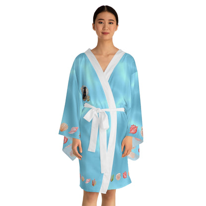 Luxury Cancer Zodiac Rottweiler Kimono Robe - All Over Print Fluid Aqua Water Elements Spa Loungewear