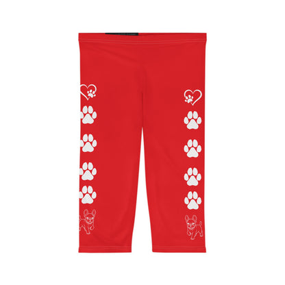 Paws and Hearts French Bulldog Capri Leggings red and white