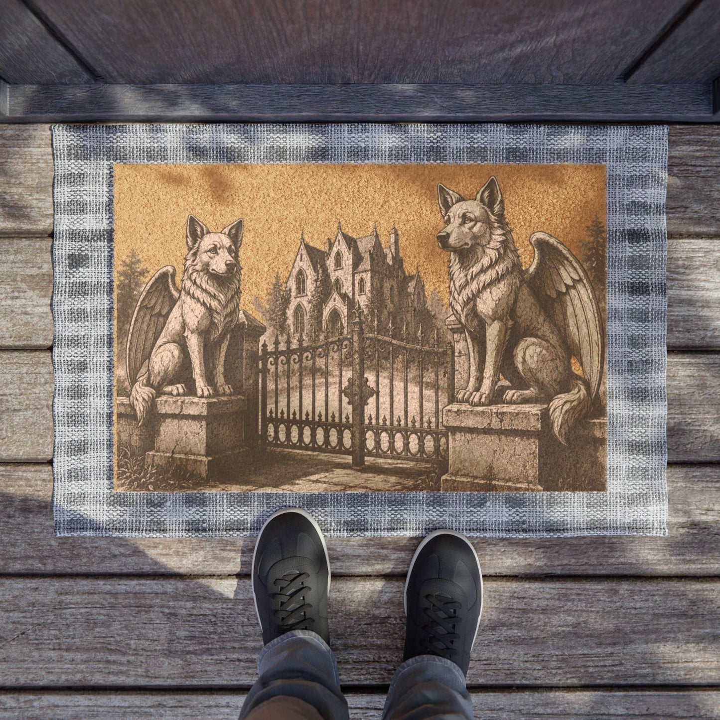 Border Collie Gargoyle Angel Gothic Protector Welcome Mat