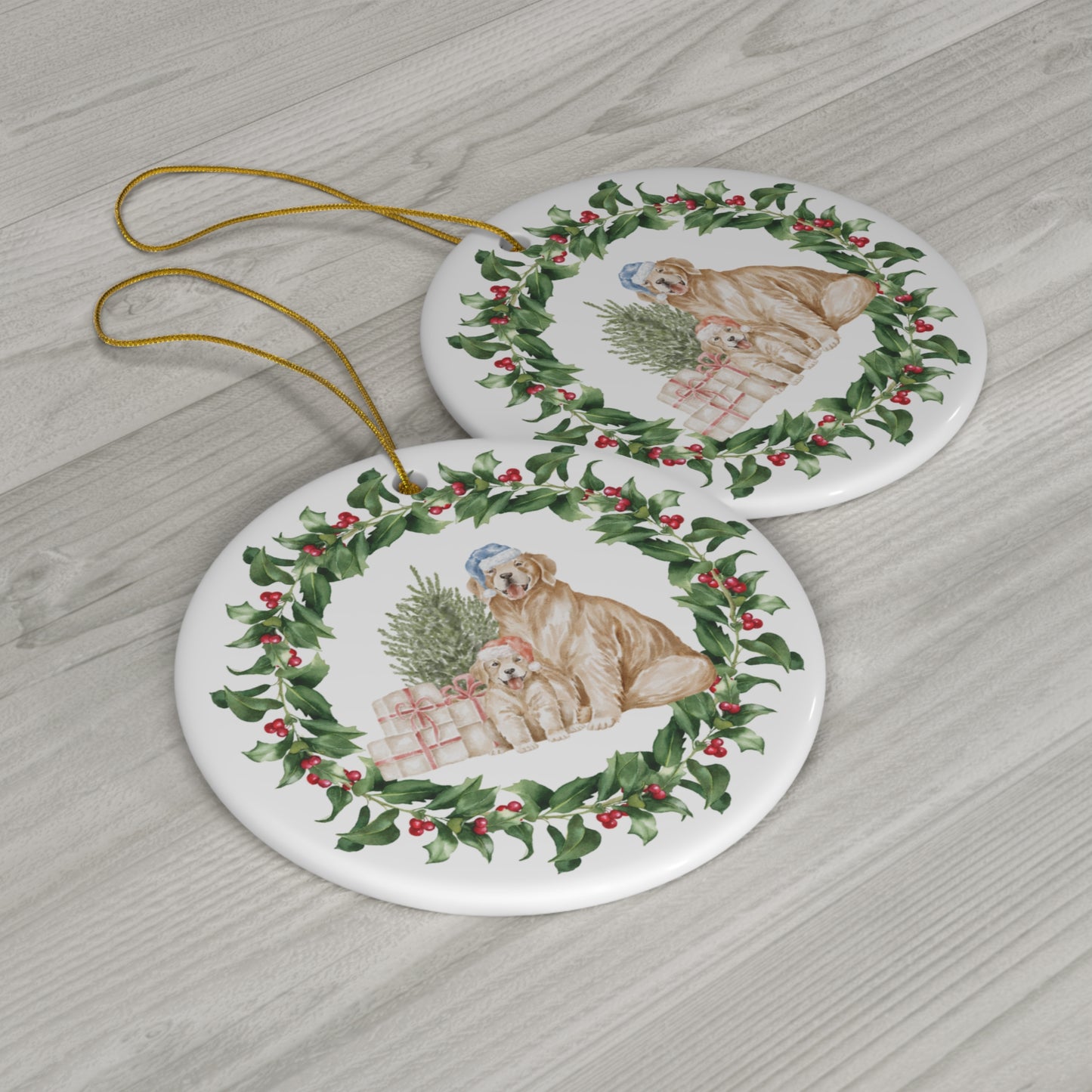 Golden Retriever Christmas Ornament Ceramic Round Ornament Christmas Decor