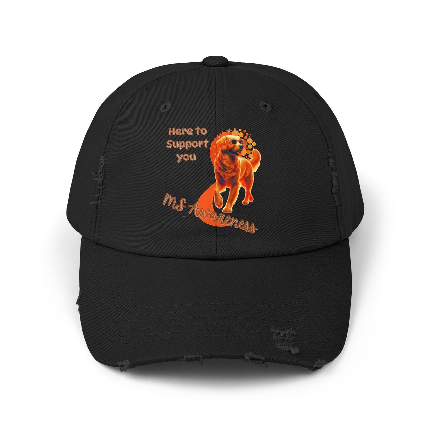 Golden Retriever "Here to Support You" MS Awareness Distressed Cap