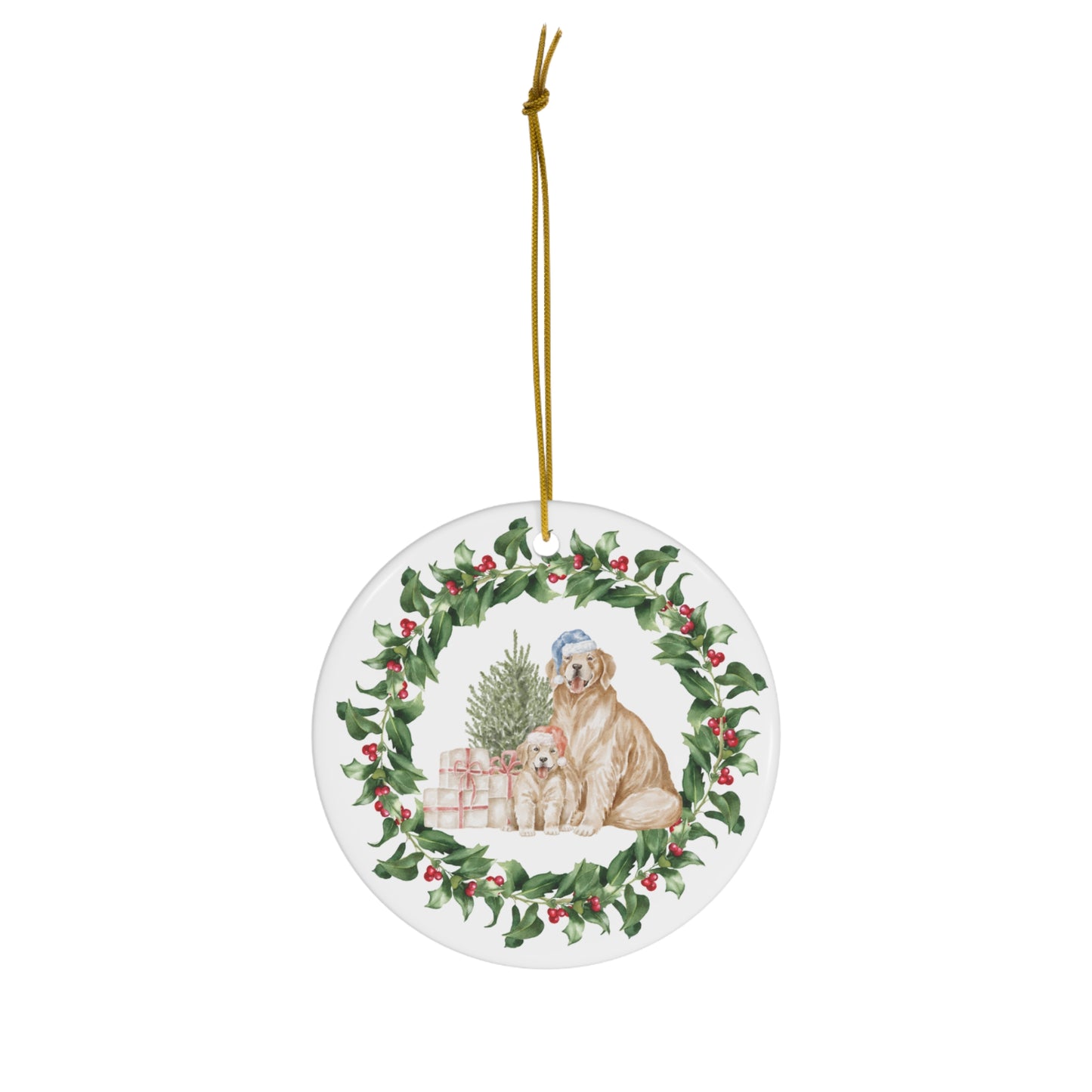 Golden Retriever Christmas Ornament Ceramic Round Ornament Christmas Decor