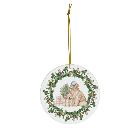 Golden Retriever Christmas Ornament Ceramic Round Ornament Christmas Decor