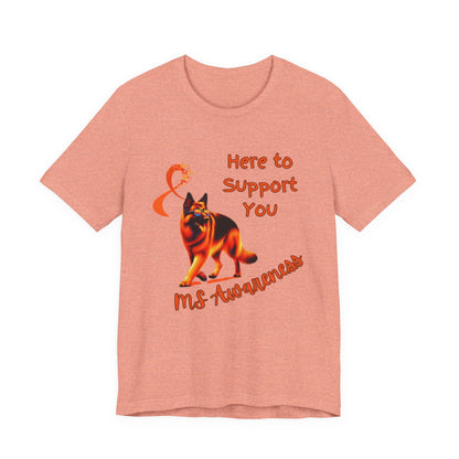 MS Awareness German Shepherd Orange Ribbon Support Design T-shirt.
