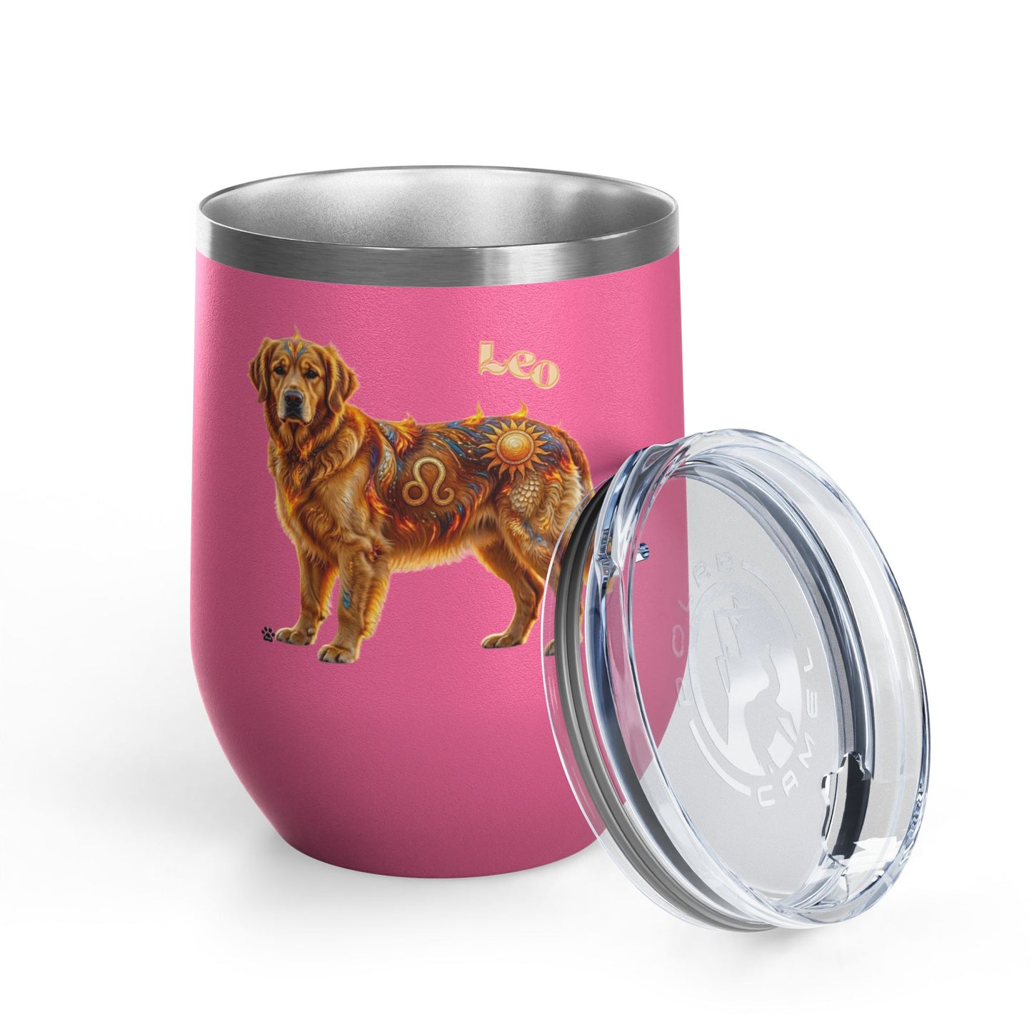 Leo Elements Collection Golden Retriever 12oz Stainless Steel Wine Tumbler