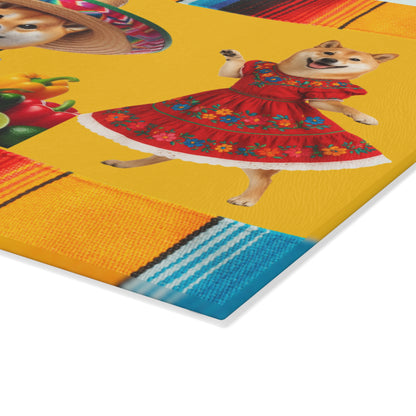 Shiba Inu Fiesta Chef Glass Cutting Board