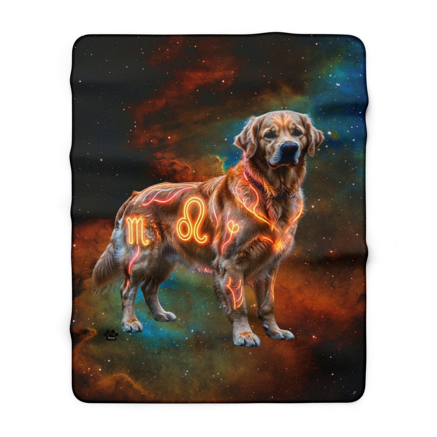 Golden Retriever Leo Zodiac Sherpa Blanket - Celestial Astrology Fleece Throw