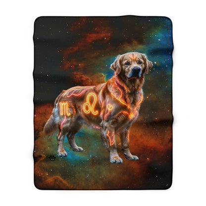 Golden Retriever Leo Zodiac Sherpa Blanket - Celestial Astrology Fleece Throw