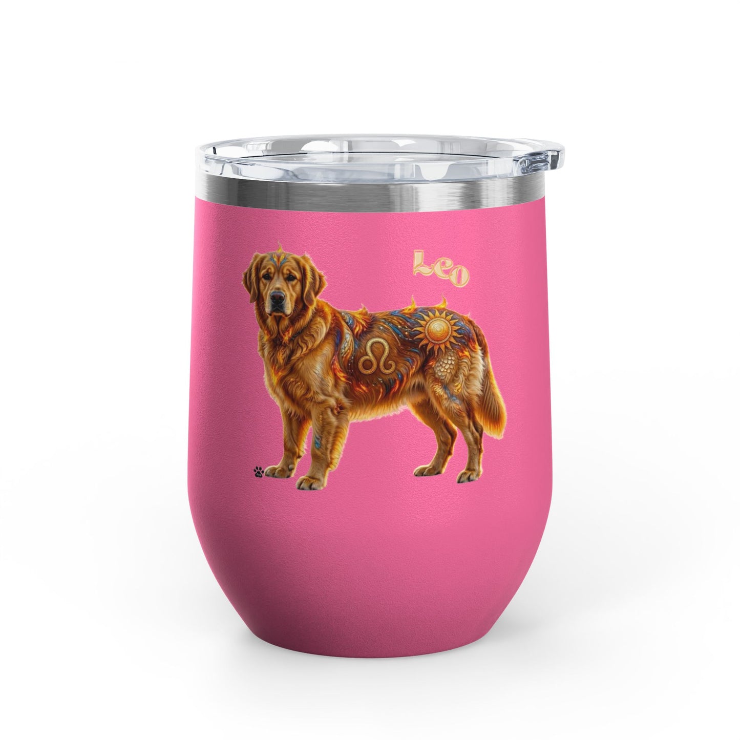 Leo Elements Collection Golden Retriever 12oz Stainless Steel Wine Tumbler
