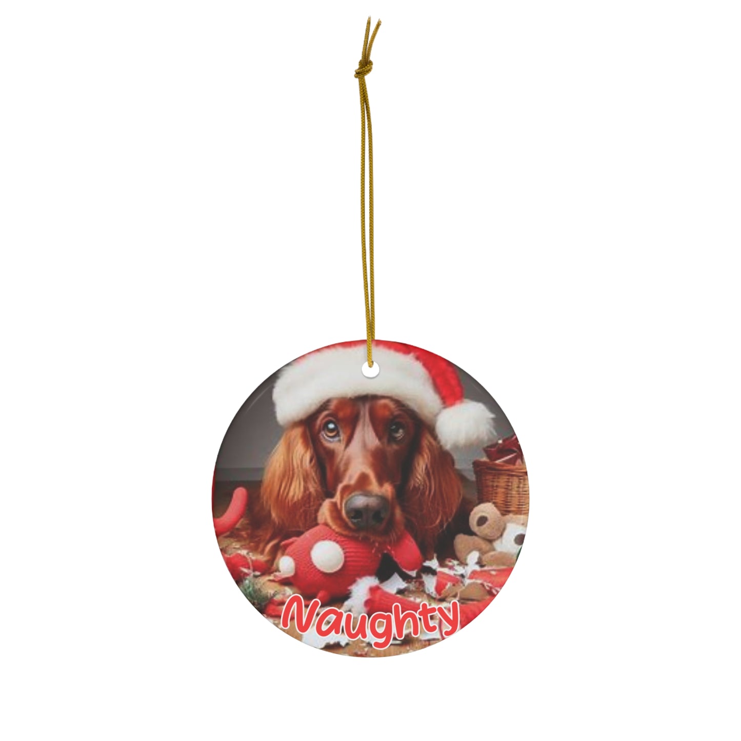 Irish Setter Naughty or nice Christmas Ceramic Ornament, 1-Pack