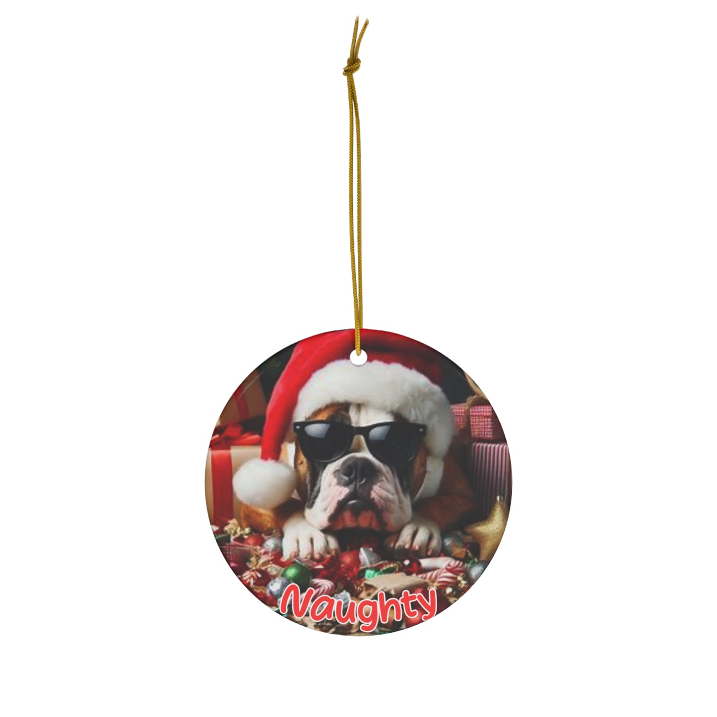 American Bulldog Naughty or Nice Christmas Ornament