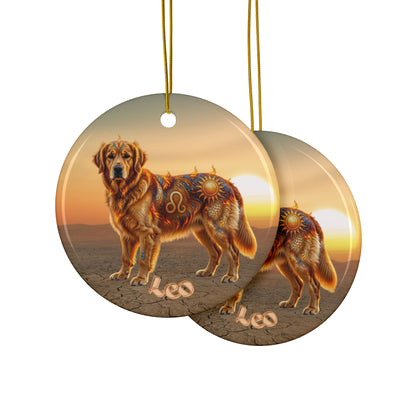 Leo Elements Golden Retriever Ceramic Ornament | 2-Sided Fire Zodiac Dog Christmas Ornament | Astrology Pet Memorial Keepsake | Golden Mom Gift