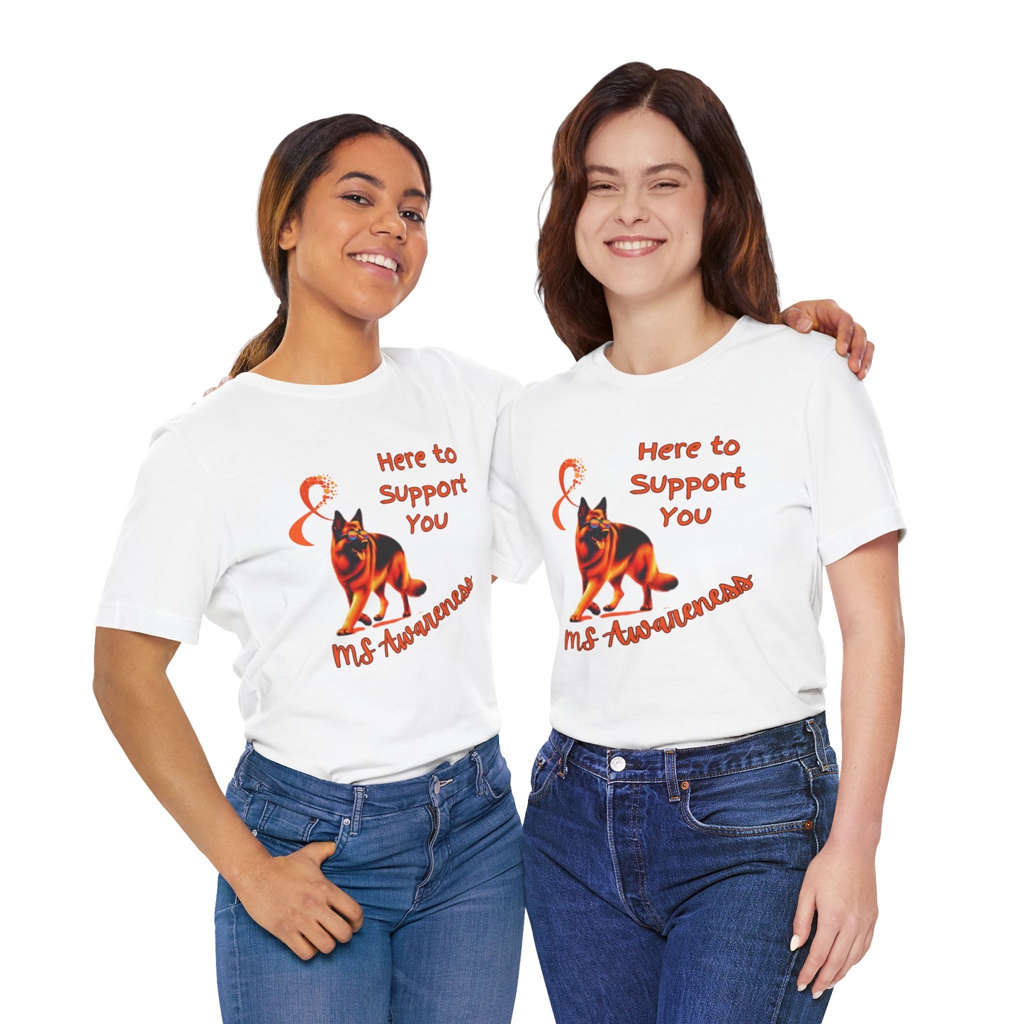 MS Awareness German Shepherd Orange Ribbon Support Design T-shirt.