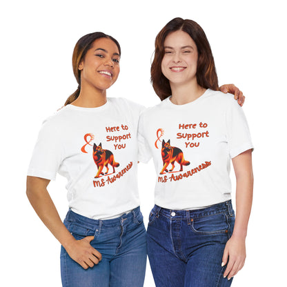 MS Awareness German Shepherd Orange Ribbon Support Design T-shirt.