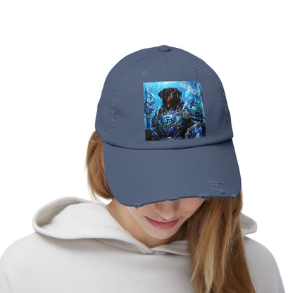 Cancer Zodiac Rottweiler Distressed Cap – Mythic Neptune Knight Abyssal Dog Art Baseball Hat