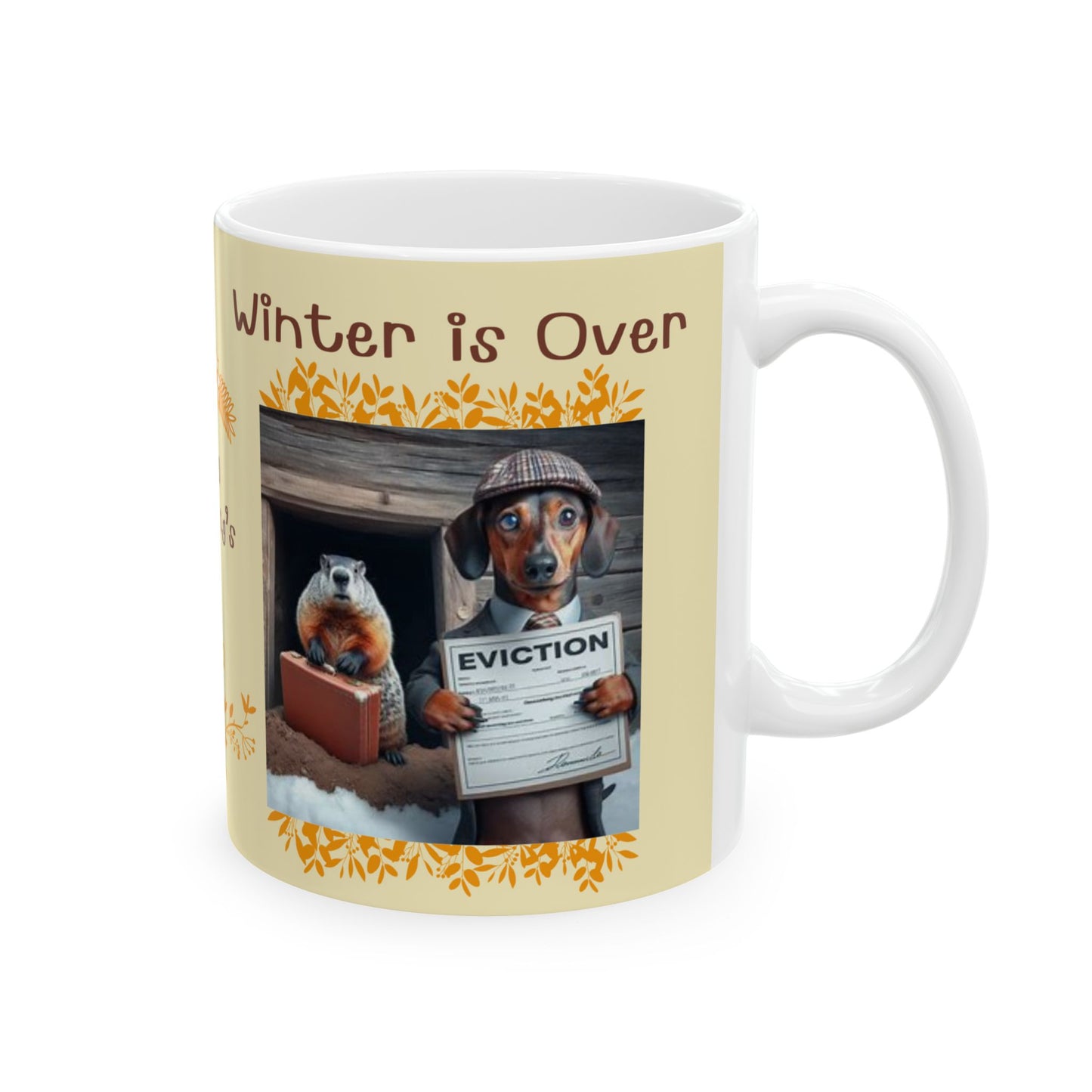 Whimsical Groundhog & Dachshund Mug - Winter Officially Ended!