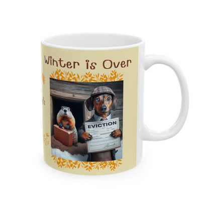 Whimsical Groundhog & Dachshund Mug - Winter Officially Ended!