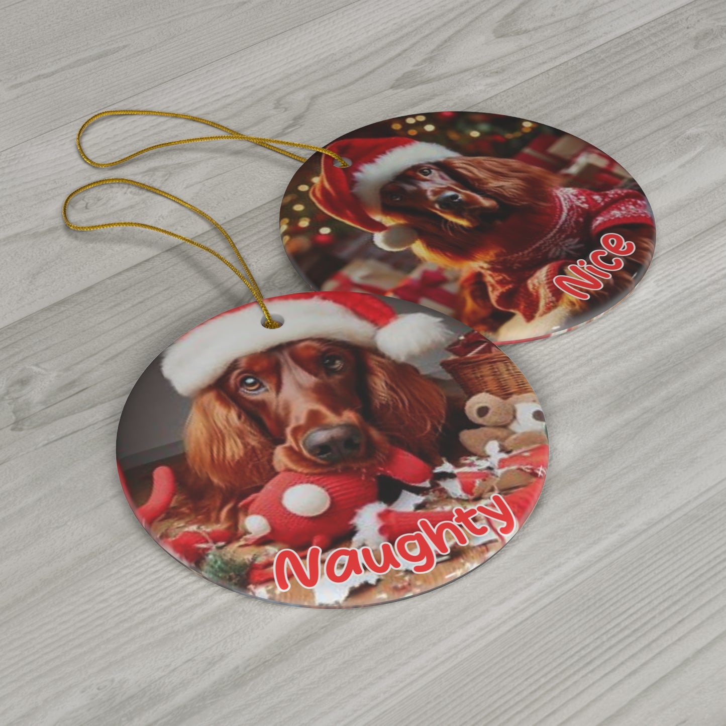 Irish Setter Naughty or nice Christmas Ceramic Ornament, 1-Pack