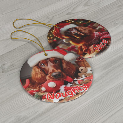 Irish Setter Naughty or nice Christmas Ceramic Ornament, 1-Pack