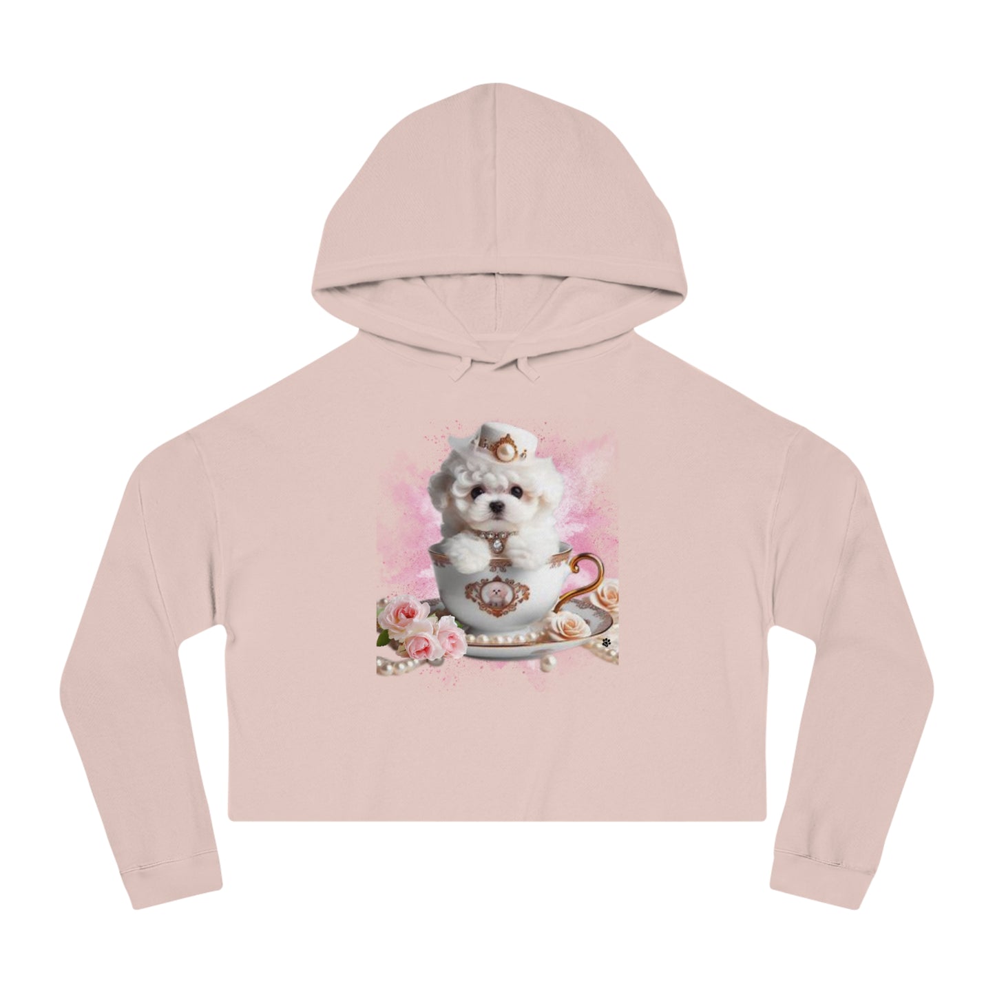 Too Cute Bichon Frise Teacup Puppy Women’s Cropped Hooded Sweatshirt