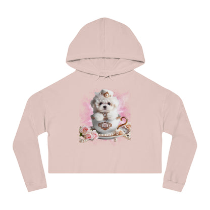 Too Cute Bichon Frise Teacup Puppy Women’s Cropped Hooded Sweatshirt