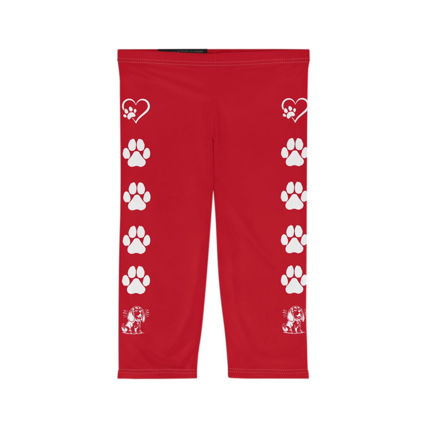 Beagle Paw Prints Capri Leggings in Red and White